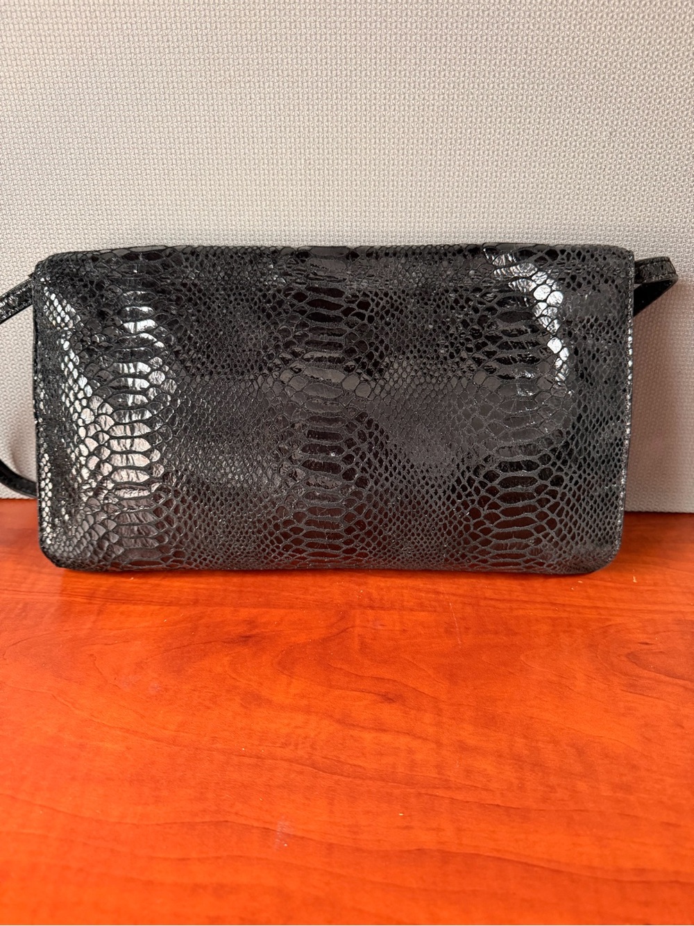 Michael Kors Black Embossed Snakeskin Clutch with Metallic Trim - Picture 5 of 11